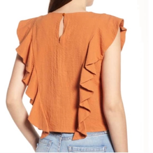 BP. Orange Seersucker Ruffle Top Size XL - Picture 2 of 5